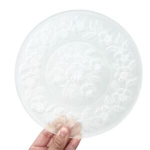 Vintage Satin Glass Plate w Reverse Pressed Flowers Set of 6 Salad Dessert 8.5"